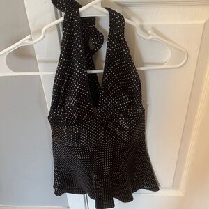 J. Crew Black and White Dotted Halter Blouse